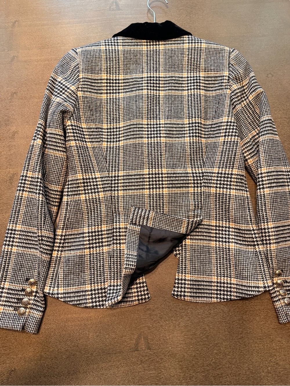 Smythe 100% Wool Houndstooth Plaid Blazer Velvet Collar Size 6 - Picture 8 of 16